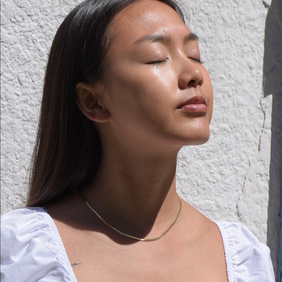 Renah Jae Herringbone Chain Necklace 16” 18K Gold Layered On Sterling Silver - Picture 1 of 6